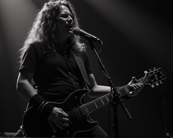 Musician Performing with Electric Guitar on Stage