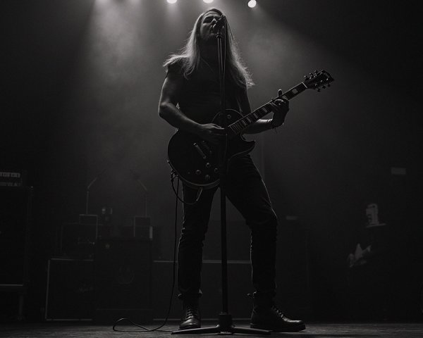 Silhouette of Male Musician Playing Electric Guitar on Stage