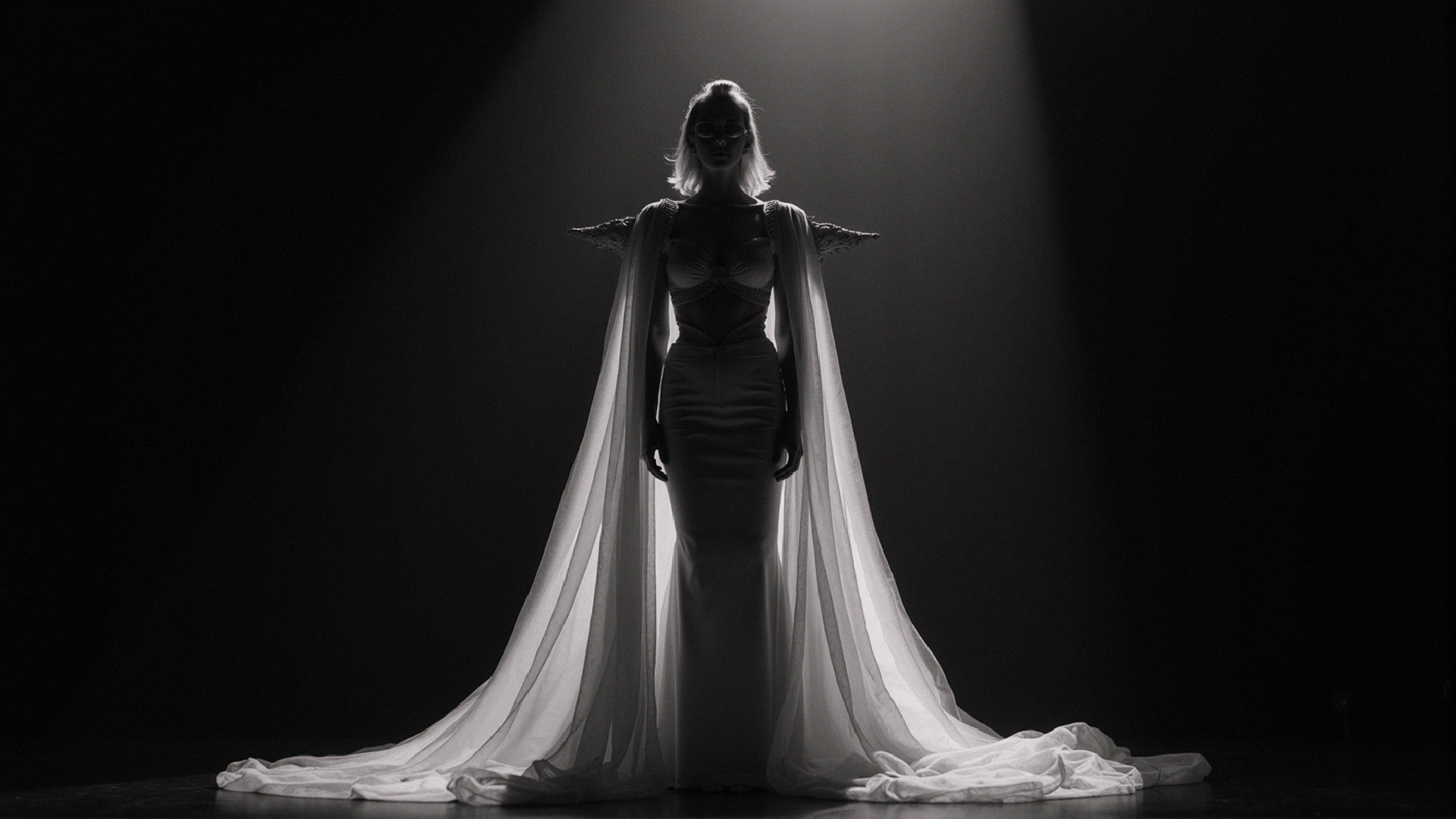 Silhouette of a Figure in a Flowing White Gown