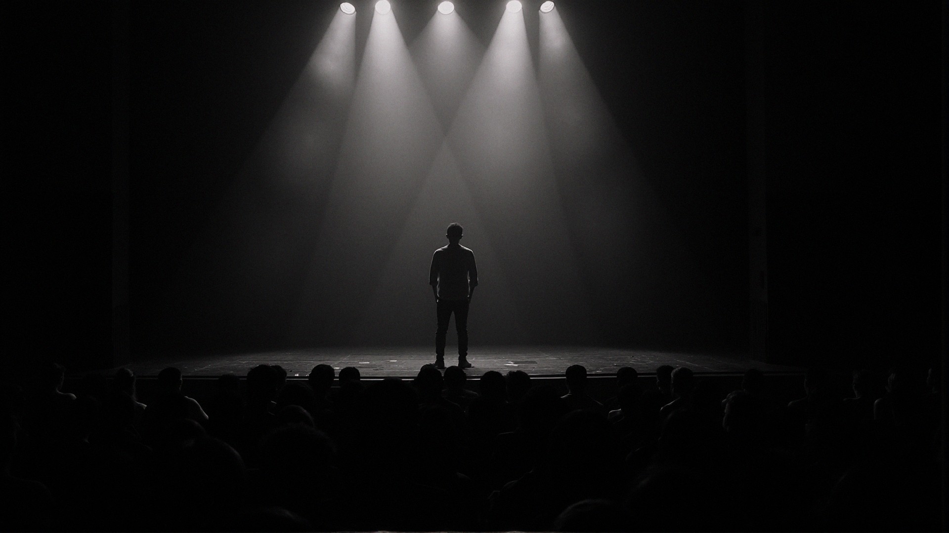 Solitary Performer Illuminated on Darkened Stage
