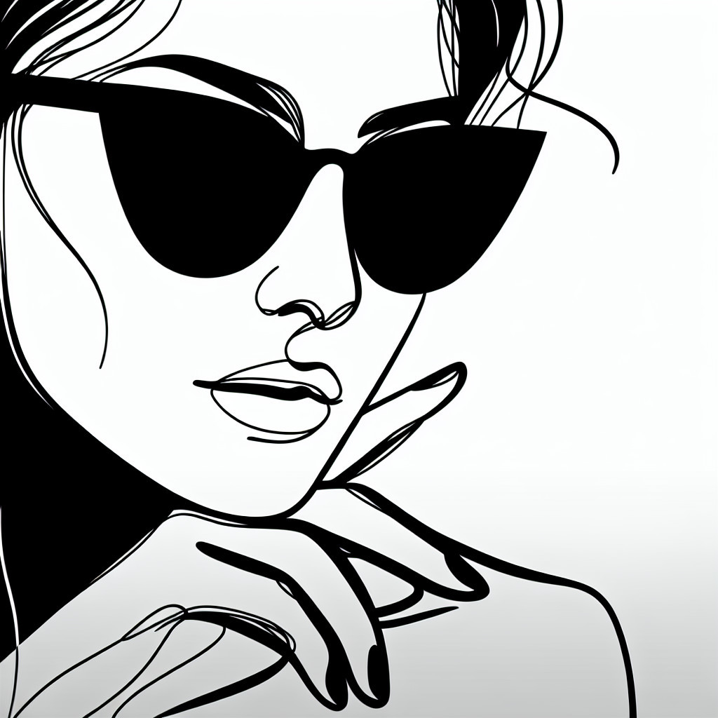 Stylish Line Drawing of a Confident Woman in Sunglasses