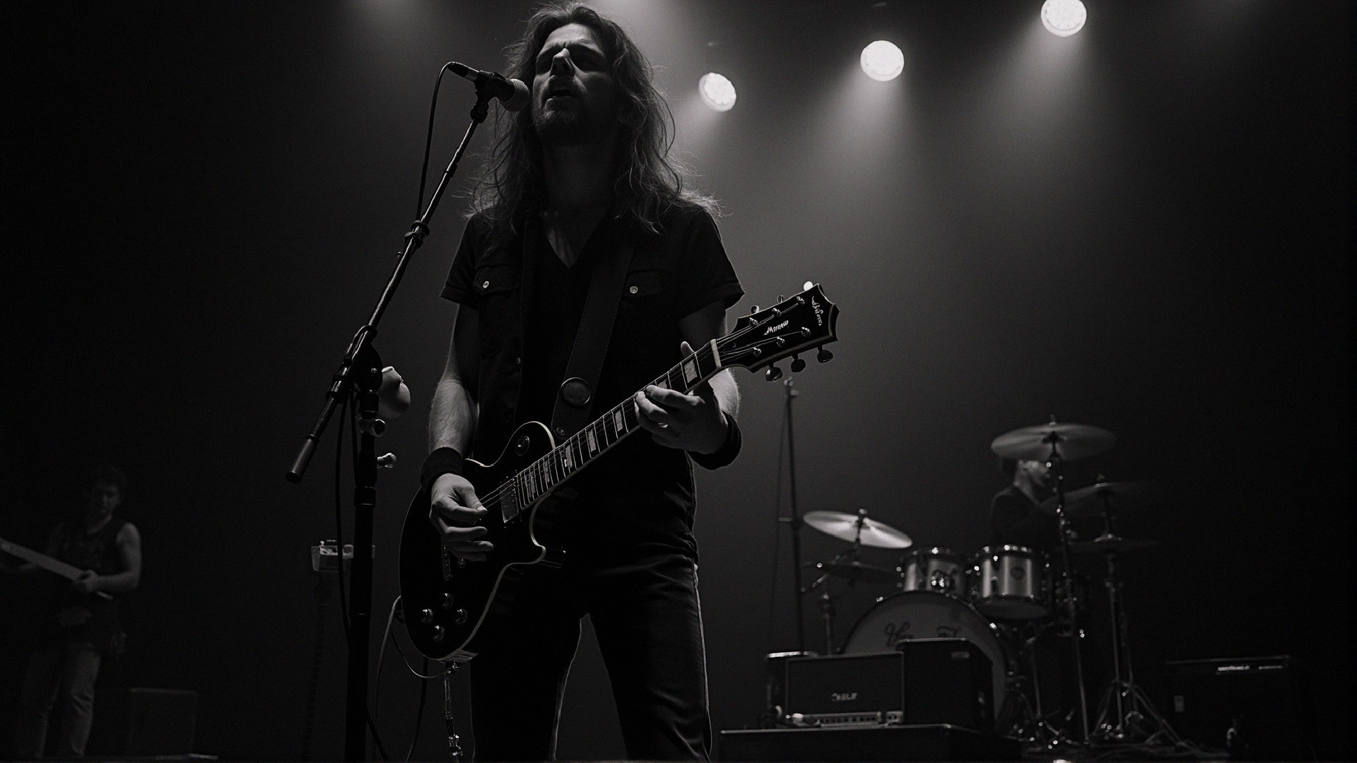 Rock Musician Performing Live with Dramatic Lighting
