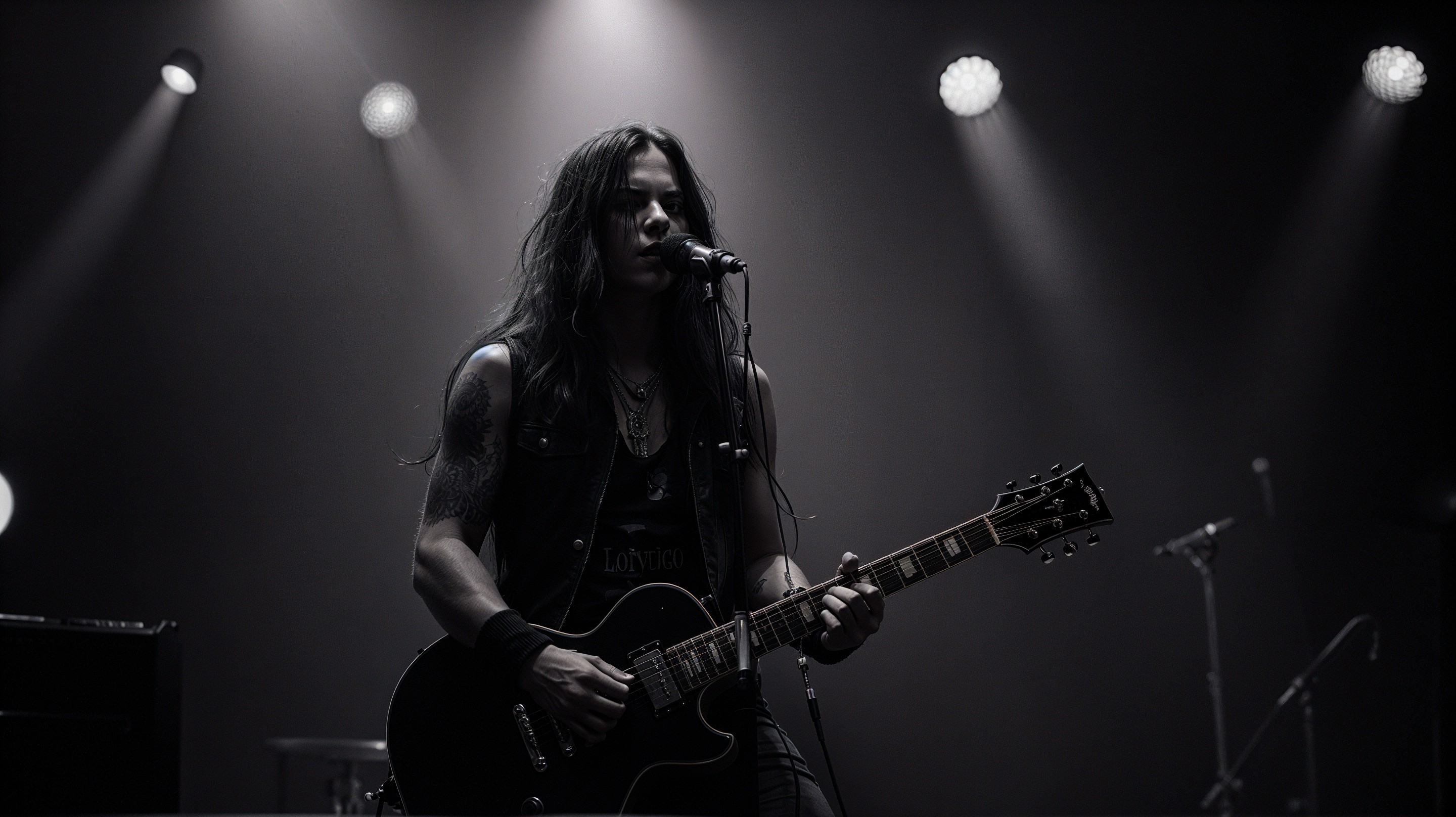 Musician Performing on Stage with Electric Guitar
