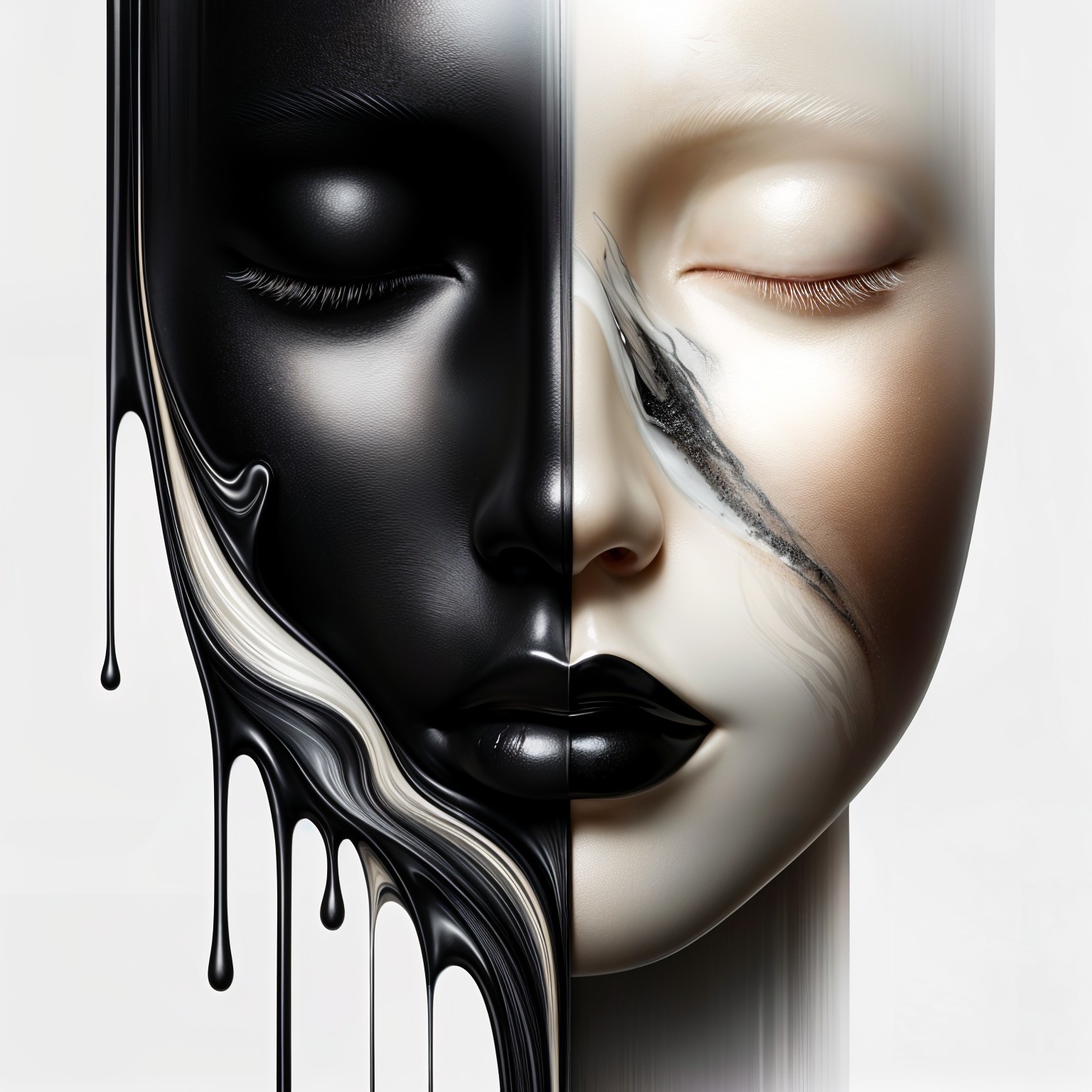 Dual Faces in Black and White with Melting Contrast