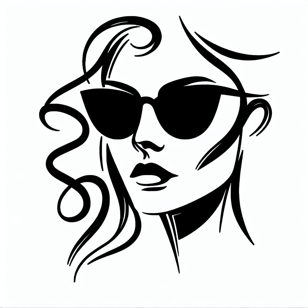 Line Art Illustration of a Woman with Sunglasses