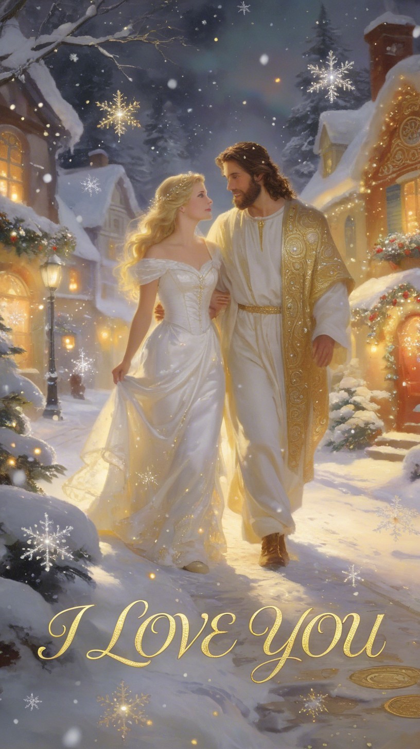 Winter Wonderland Scene with Couples in Snowy Setting