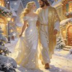 Winter Wonderland Scene with Couples in Snowy Setting