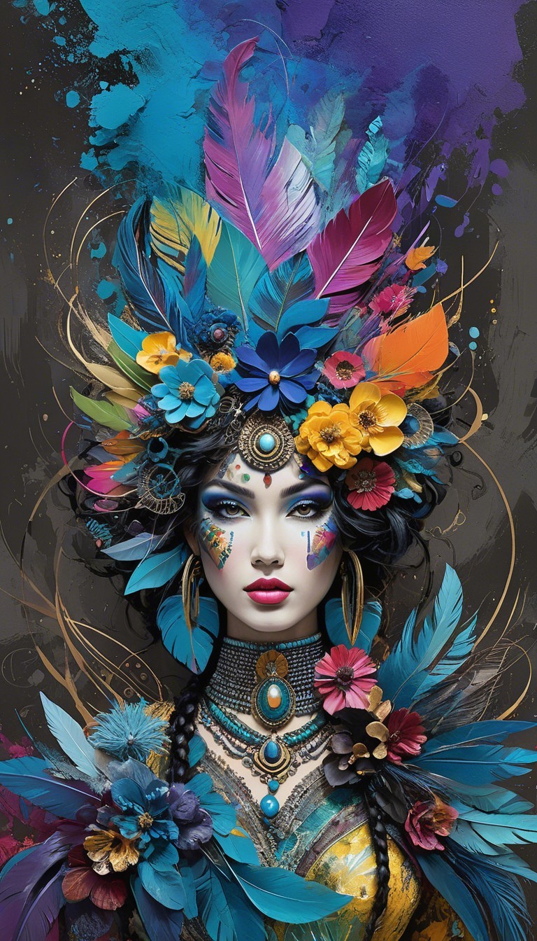 Striking Woman with Vibrant Colors and Intricate Decor