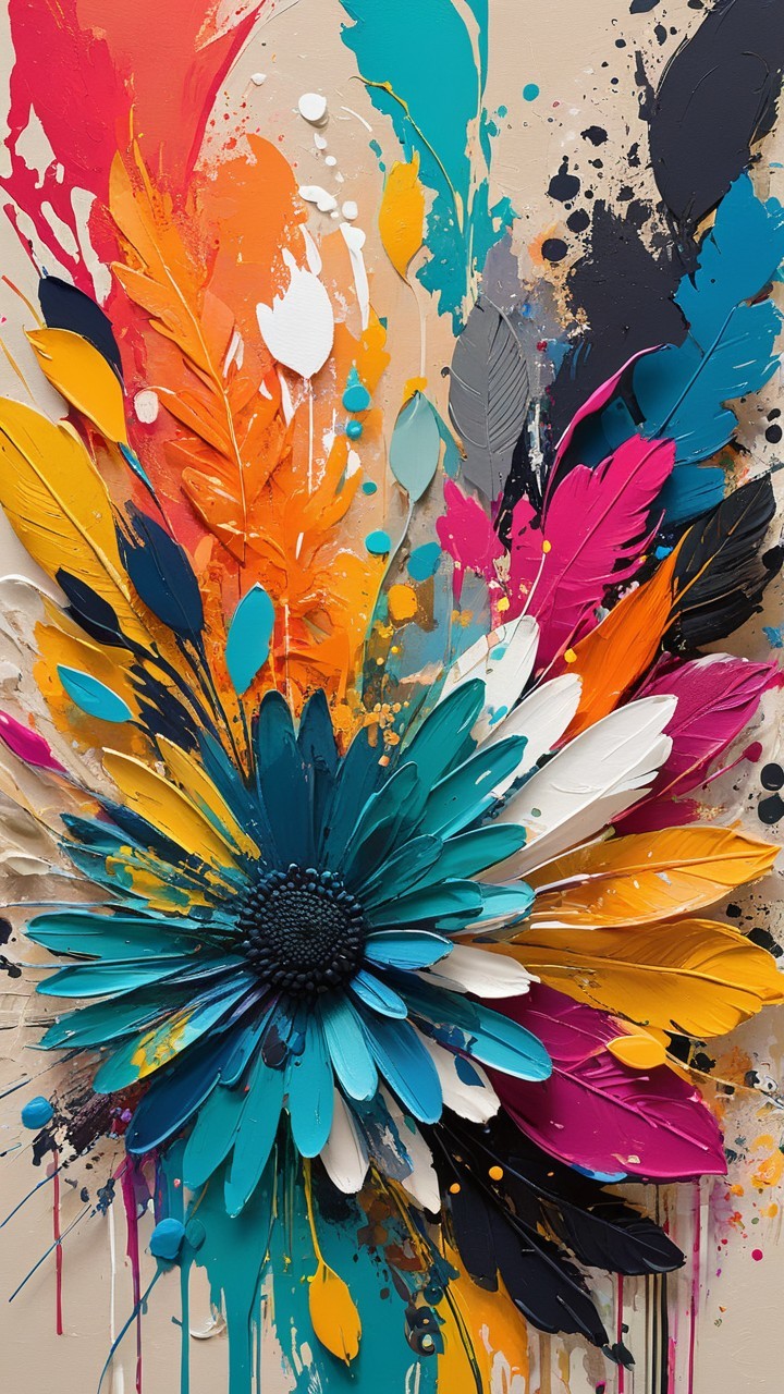 Vibrant Three-Dimensional Flower with Colorful Feathers