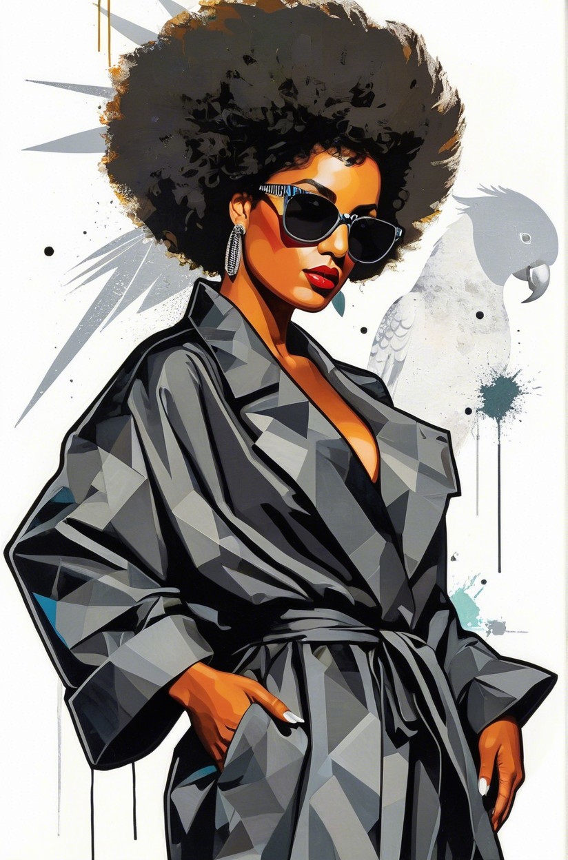 Illustration of Confident Woman with Afro and Trench Coat