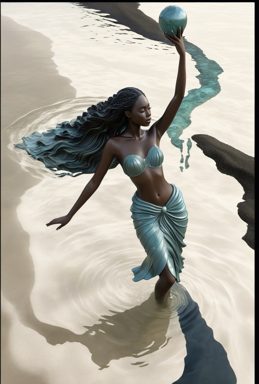 Mermaid Figure in Serene Waters with Globe