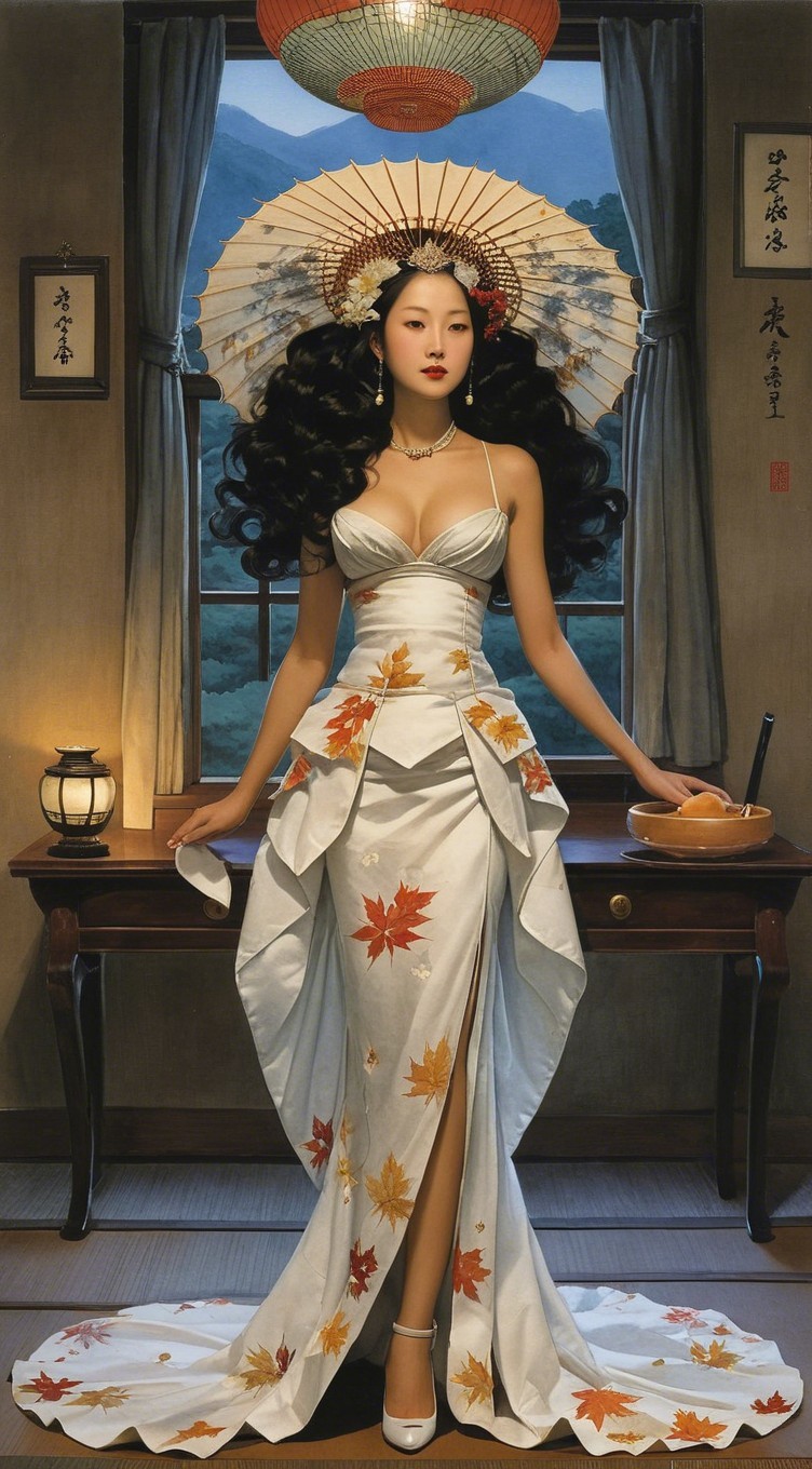 Woman in White Dress Surrounded by Autumn Decor