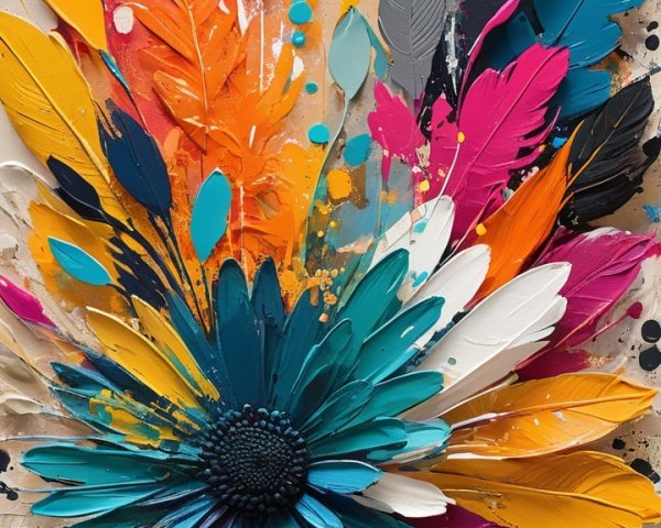 Vibrant Three-Dimensional Flower with Colorful Feathers