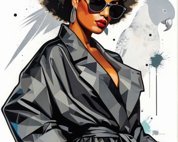Illustration of Confident Woman with Afro and Trench Coat