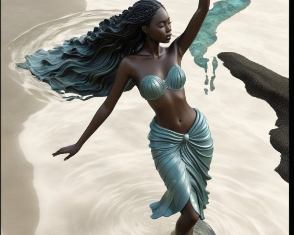 Mermaid Figure in Serene Waters with Globe