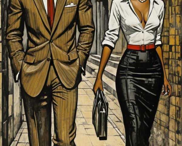Stylish Couple in Fashionable Attire in Narrow Alley