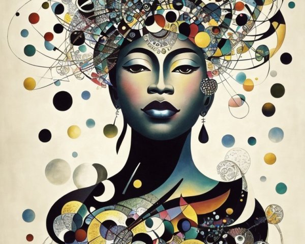 Portrait of a woman with intricate patterns and colors