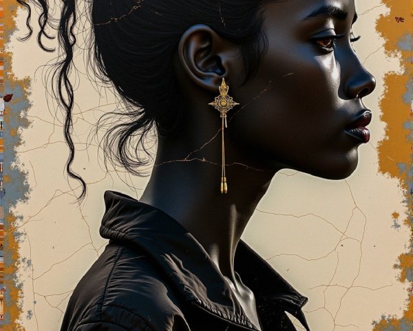 Profile of a Young Woman with Curly Hair and Earring