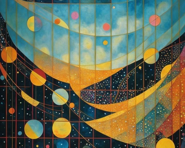 Woman Resting in Cosmic Harmony and Vibrant Colors