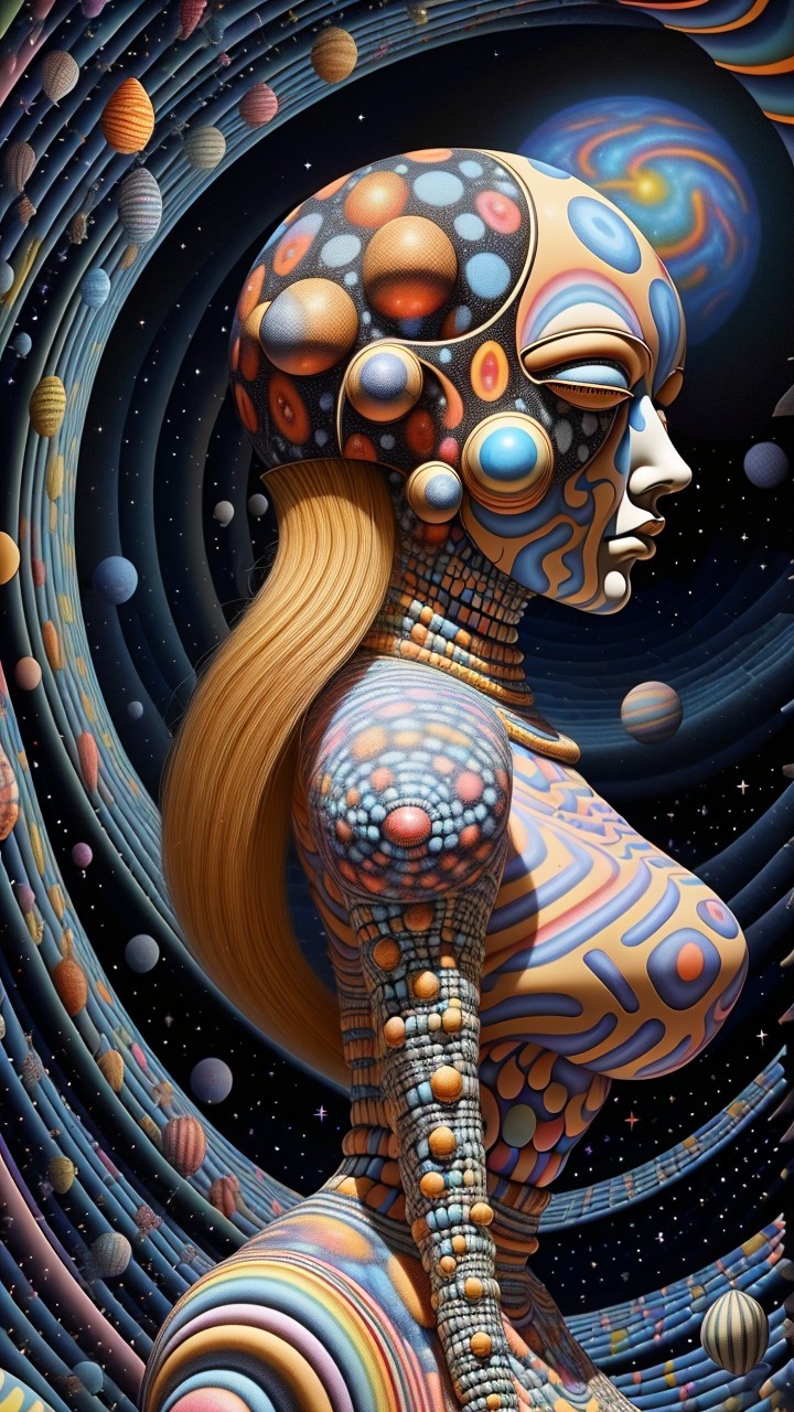 Cosmic Figure with Celestial Patterns and Vibrant Colors