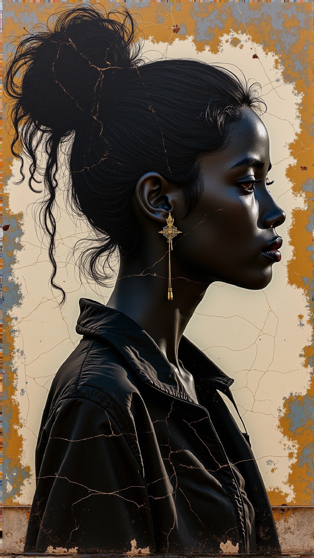Profile of a Young Woman with Curly Hair and Earring