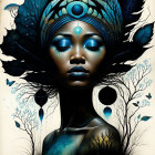 Stylized Portrait of a Black Woman with Floral Headdress