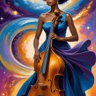 Portrait of a Woman with Afro and Cello in Colorful Background
