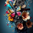 Stylized Bust with Blue Skin and Floral Elements