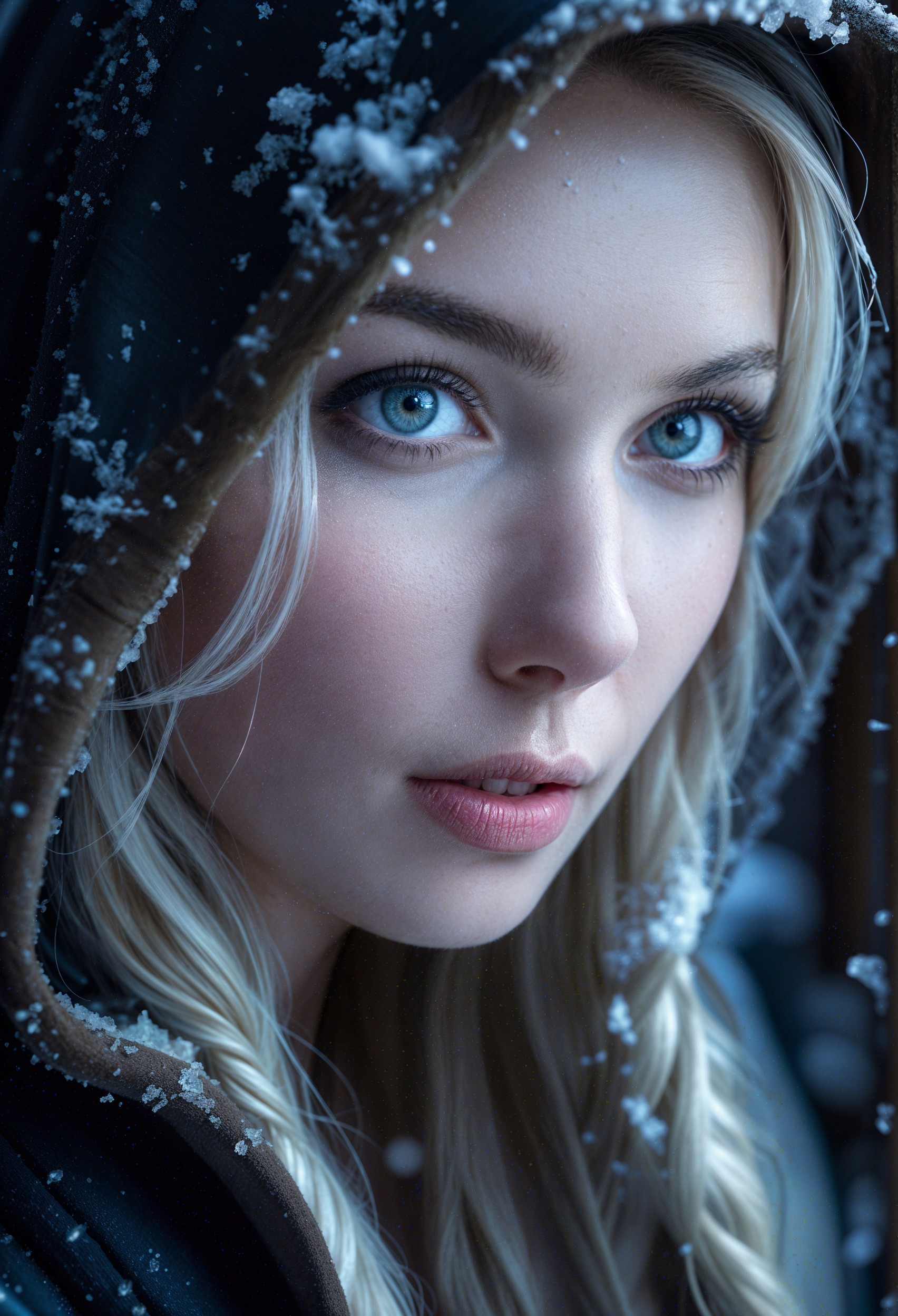 Close-up Portrait of a Young Woman in Winter Setting