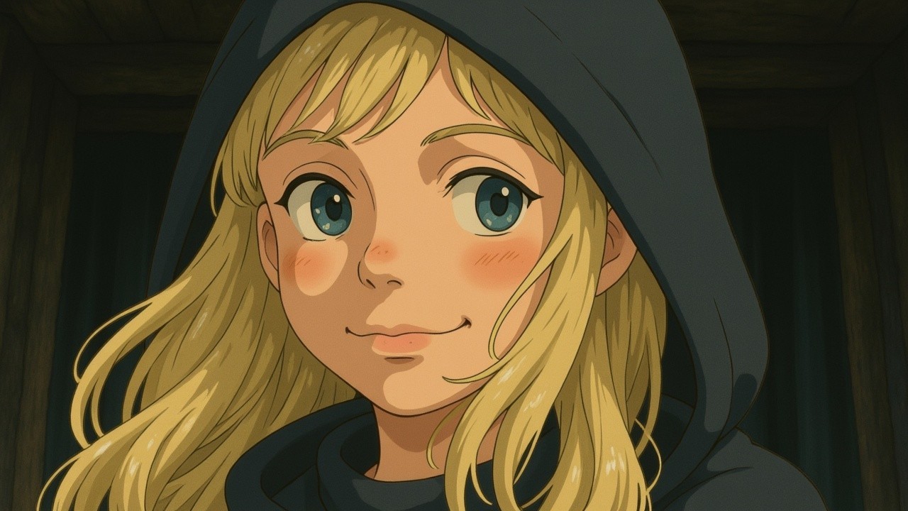 Young character with blonde hair in a dark hoodie