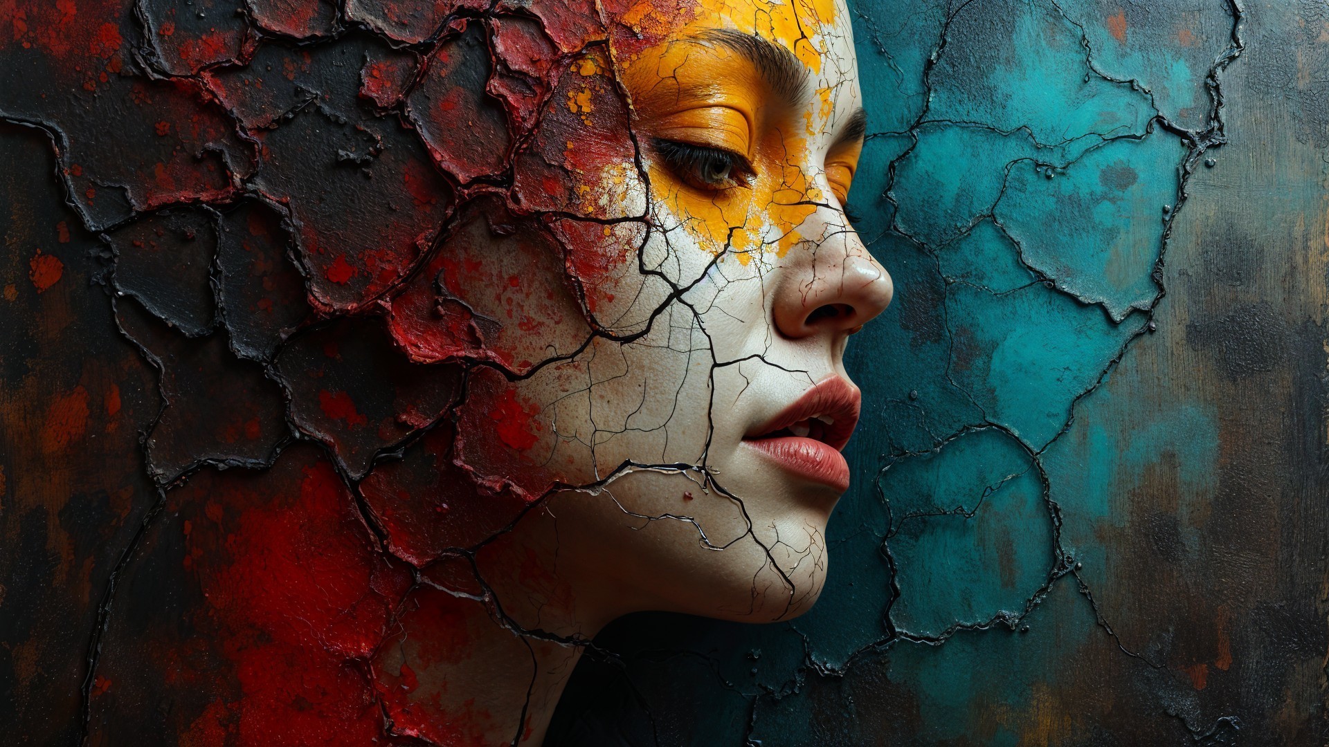 Portrait of a Woman in Vibrant Split Colors