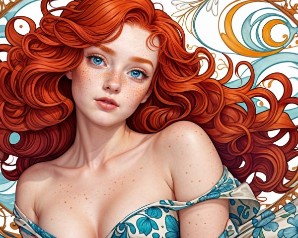 Young Woman with Red Hair and Floral Dress