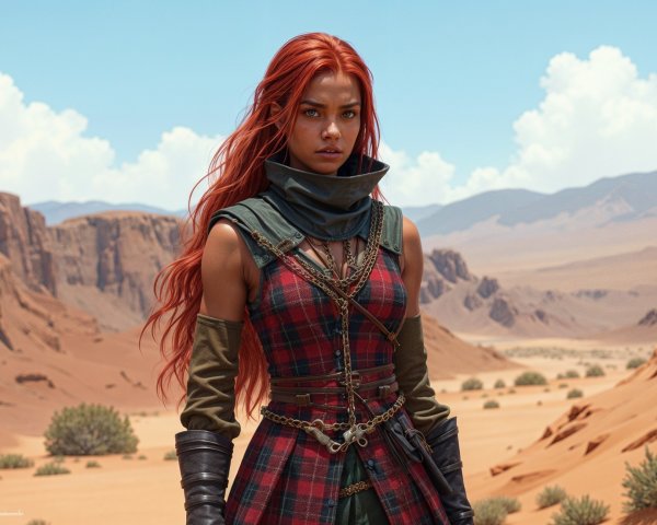 Woman with Red Hair in Desert Warrior Outfit