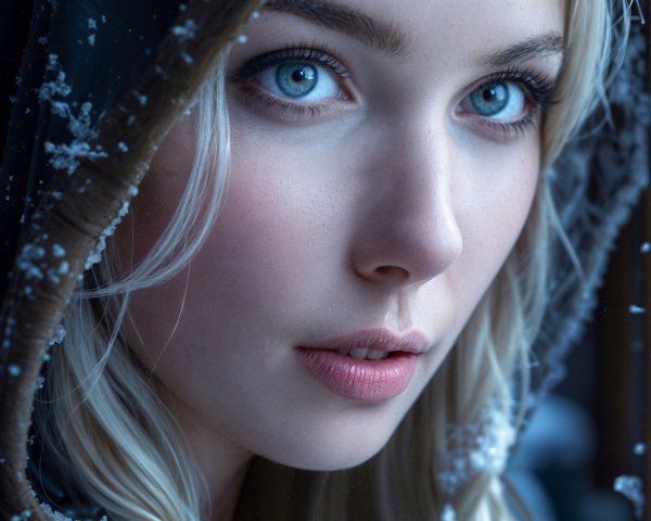 Close-up Portrait of a Young Woman in Winter Setting