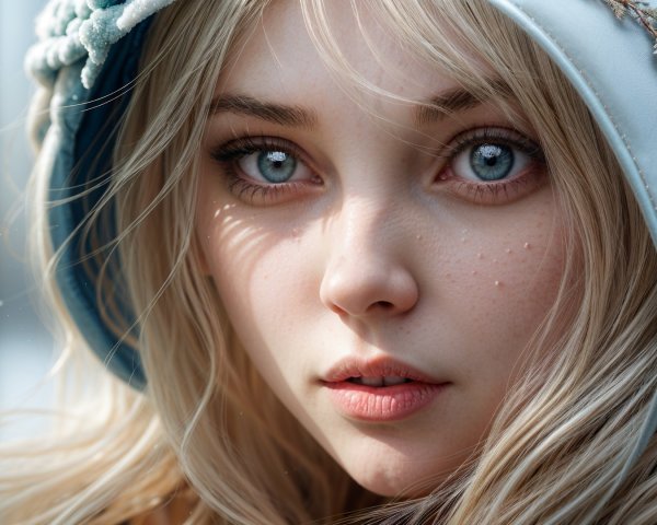 Close-Up Portrait of a Young Woman in Winter Scene