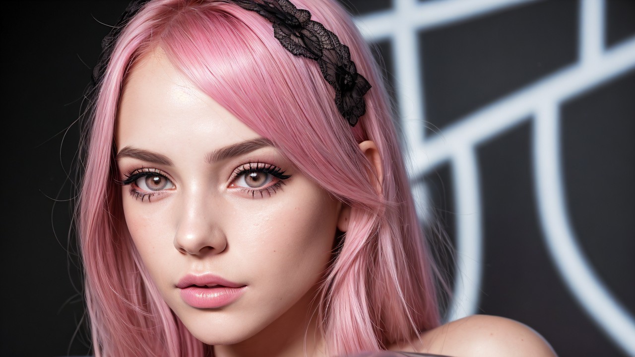 Close-up Portrait of a Young Woman with Pastel Pink Hair