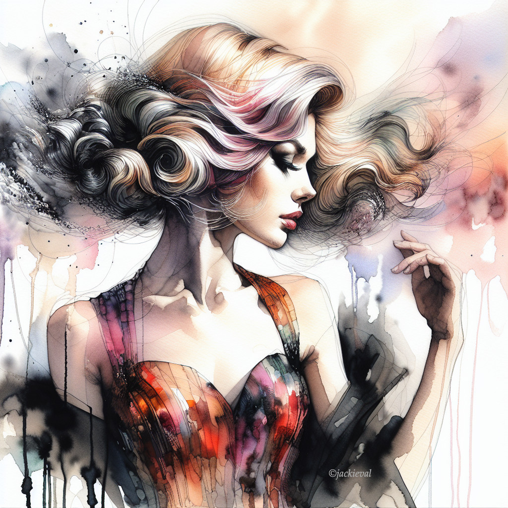 Watercolor Portrait of a Woman in Vibrant Dress