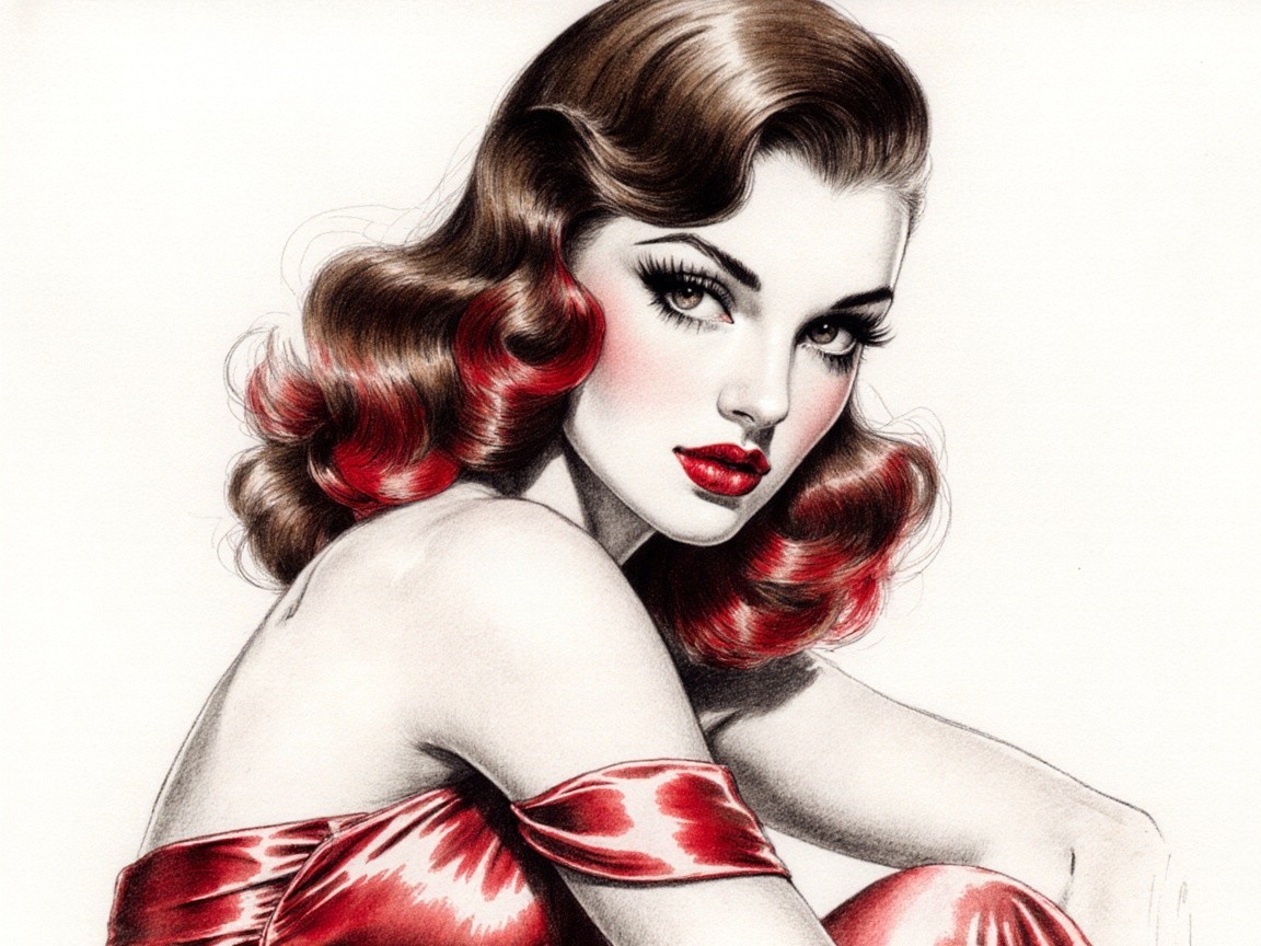 Glamorous Vintage Hollywood Woman in Red Outfit