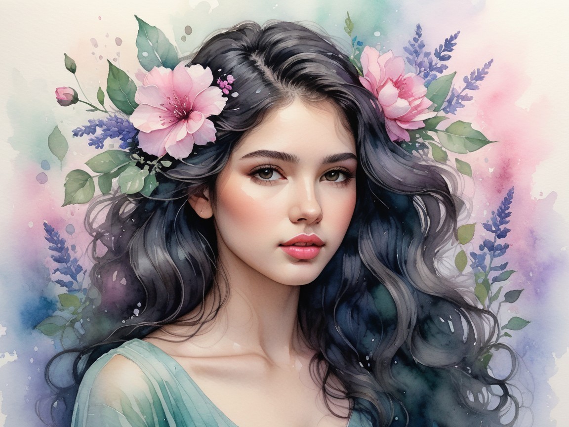 Portrait of a Young Woman with Floral Accents