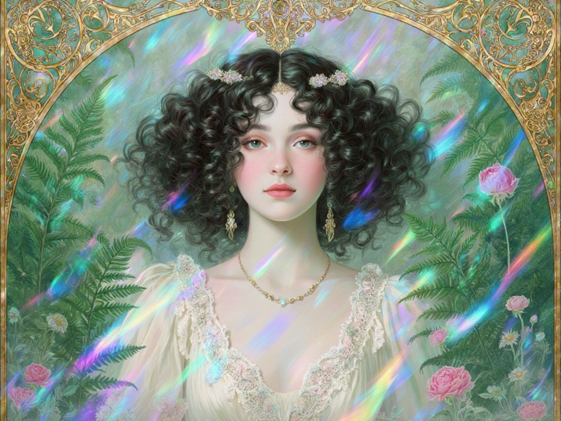 Young Woman in Lace Dress Surrounded by Flowers