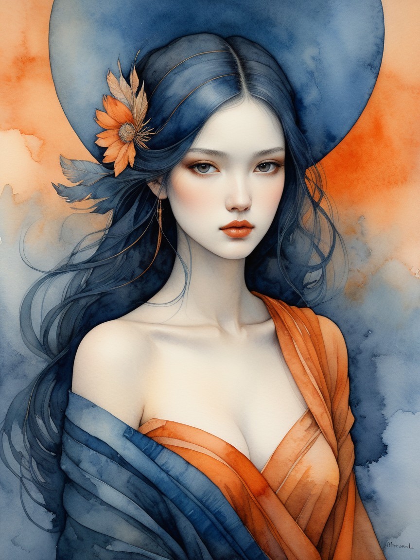 Mystical Portrait of a Young Woman with Blue Hair