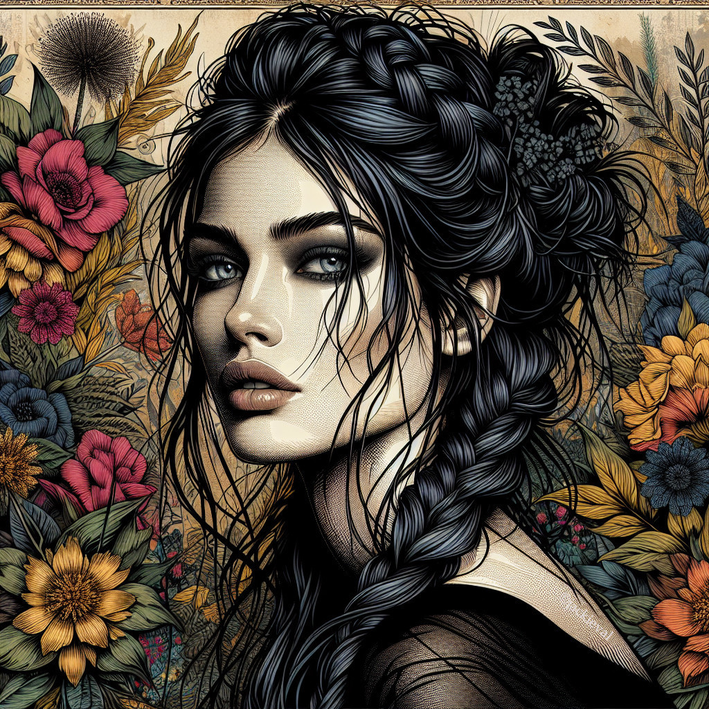 Portrait of a Woman with Braided Hair and Flowers