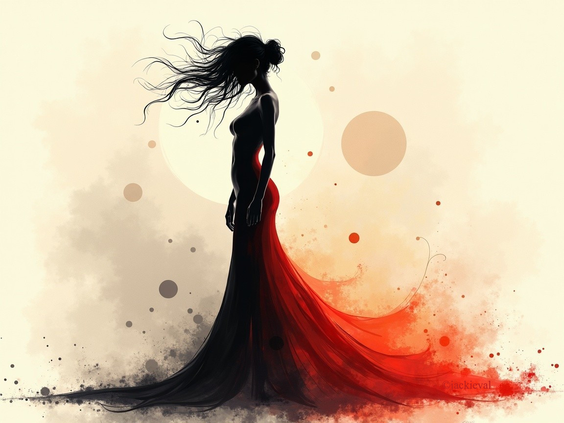 Elegant Silhouette of Woman in Flowing Gown