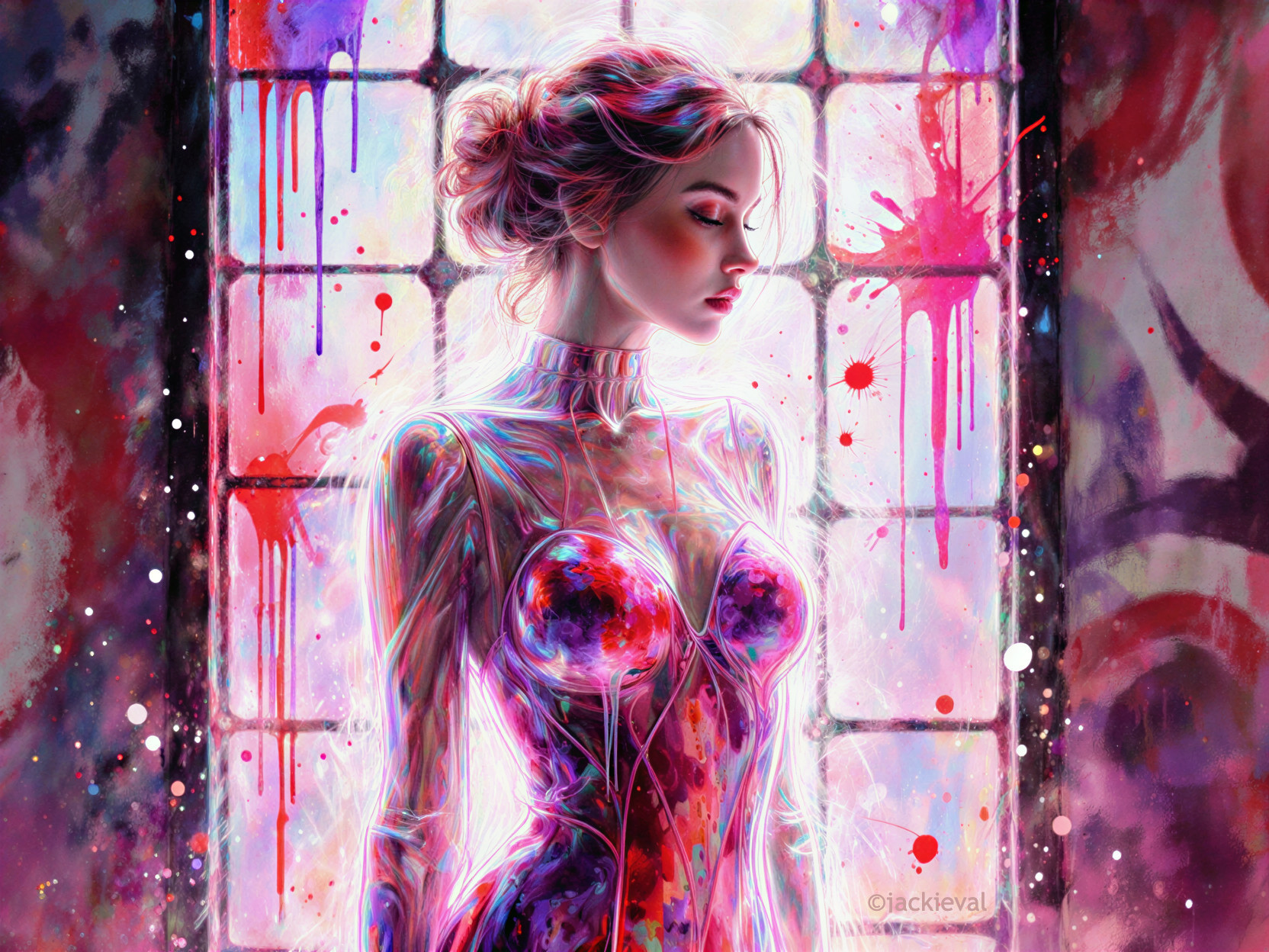Ethereal Woman by Window in Vibrant Colors