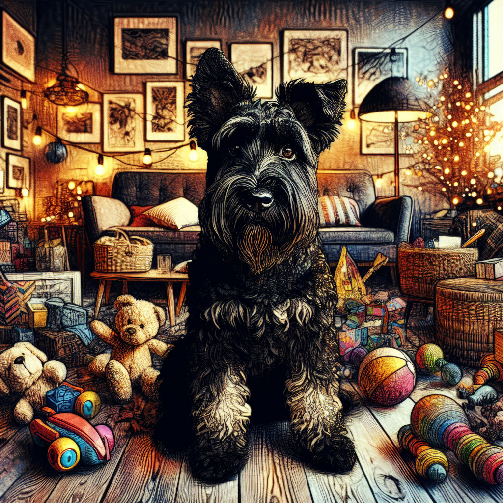 Schnauzer Dog in Cozy Room with Christmas Decor