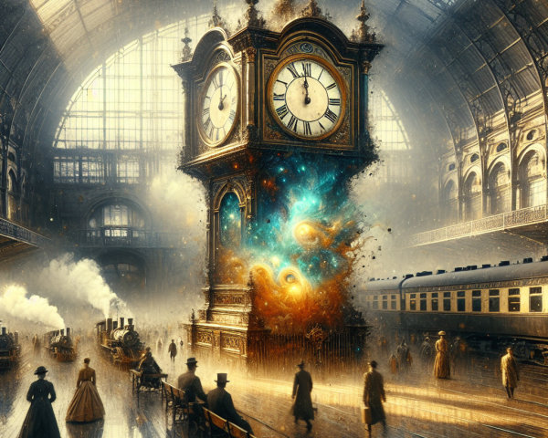Victorian Train Station with Cosmic Clock Tower
