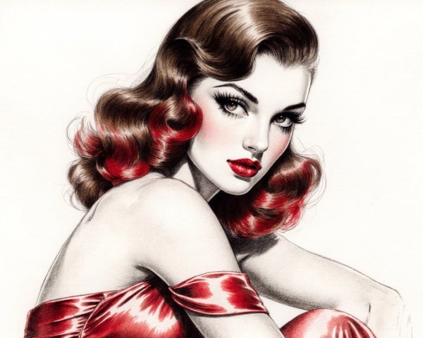 Glamorous Vintage Hollywood Woman in Red Outfit