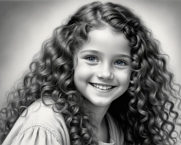 Portrait of a young girl with curly hair and blue eyes