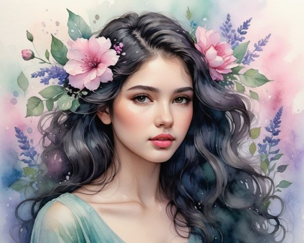 Portrait of a Young Woman with Floral Accents