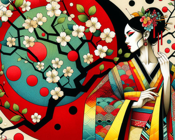 Vibrant Illustration of Woman in Traditional Attire